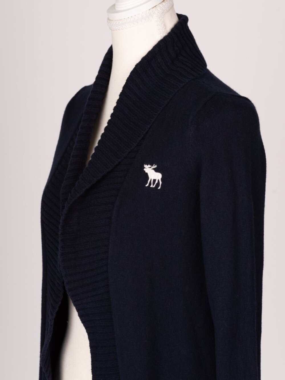 2010s VTG A&F "Ezra" Chunky Ribbed Shawl Collar Cardigan Navy Blue Small Preppy - Picture 4 of 16